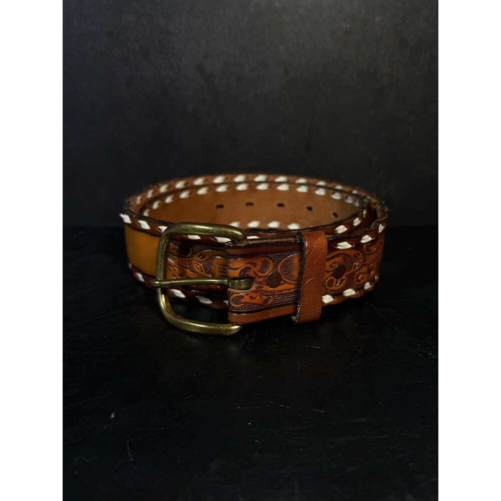 Personalized Andi Western Brown Tooled Leather Belt Southwestern Belts Size 28